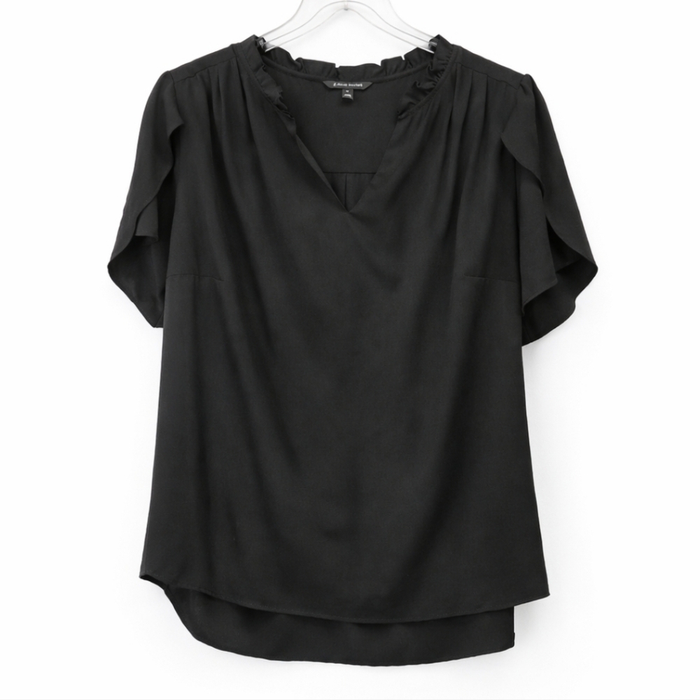 41 Hawthorne Black Ruffle Neck Flutter Sleeve Blouse Plus Sz 2X